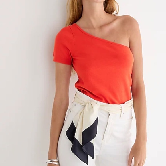 NWT J. Crew Red One Shoulder Short Sleeve Sweater - Picture 1 of 6